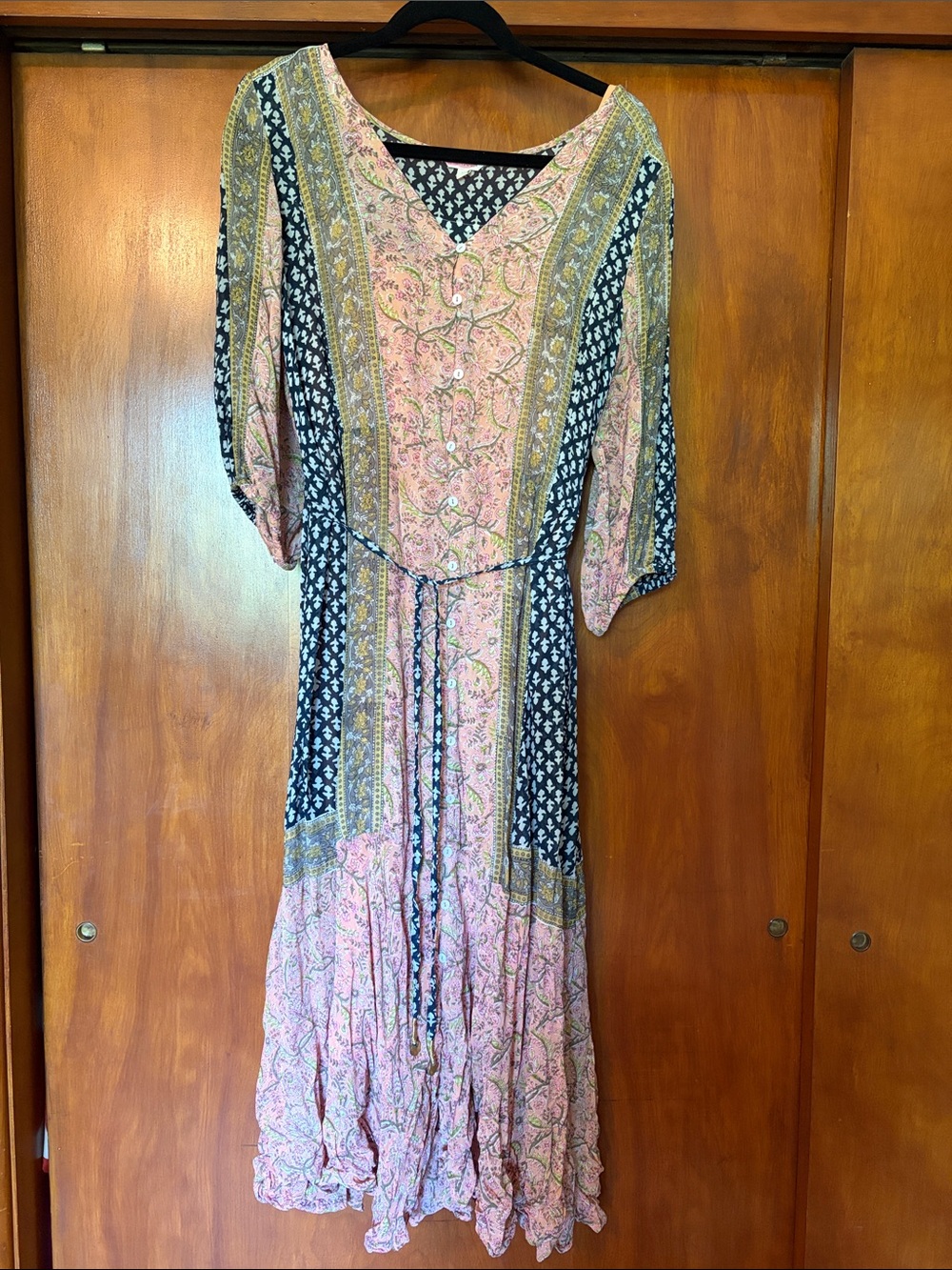 Monsoon Pink and Navy Floral Border Maxi Dress